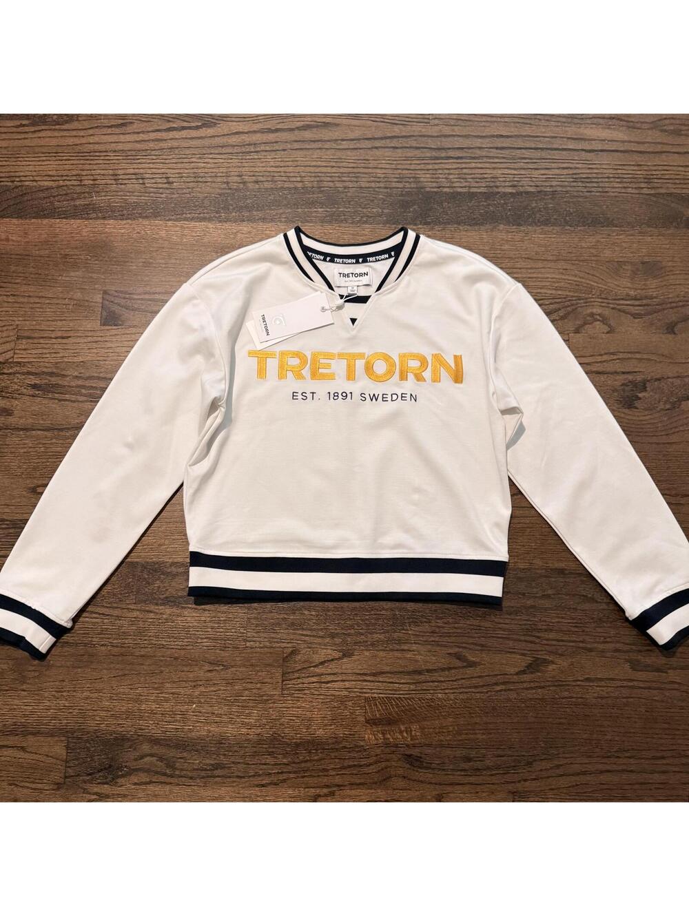 NWT Tretorn Anthropologie Logo Women's White Yellow & Blue Sweatshirt Medium - Picture 2 of 9